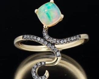 Ladies Gold, Opal and Diamond Serpentine Ring