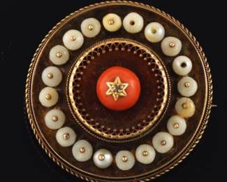 Victorian Gold, Coral, and Pearl Locket Pendant Brooch