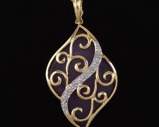 Ladies Gold, Lavender Jade and Diamond Pendant on Chain