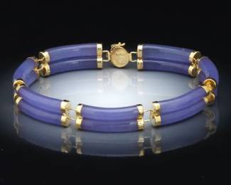 Lavender Jade Bracelet with Gold Mounts