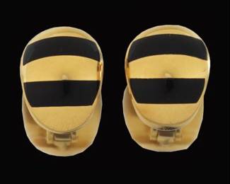 Ladies Pair of Angela Cummings Style Gold and Black Onyx Ear Clips