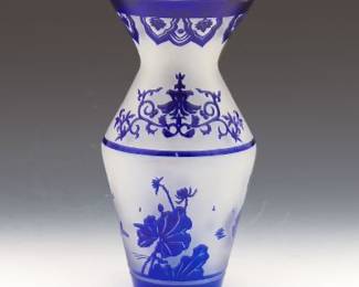 Chinese Cobalt Blue on Clear Frosted Peking Glass Vase