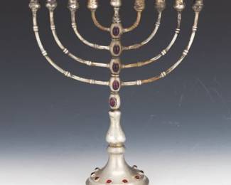 Silver Menorah with Inset Jewels