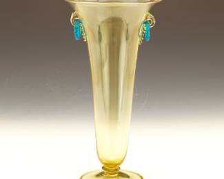 Steuben Large Hand Blown Celestial Blue and Topaz Glass Vase