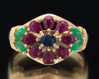 Ladies Ruby and Emerald Flower Ring