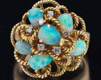 Ladies Vintage Gold, Opal and Diamond Rings