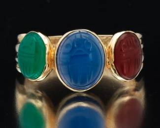Vintage Gold and Hardstone Scarab Ring