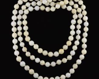 Ladies White Jadeite Jade Beads One Strand Necklace