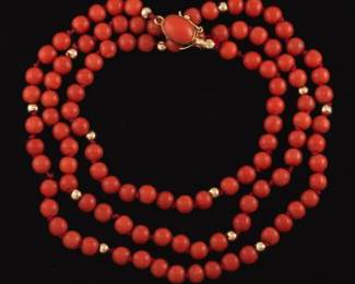 Vintage Italian Gold and Coral Bead Necklace