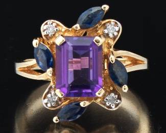 Ladies Amethyst, Sapphire and Diamond Ring