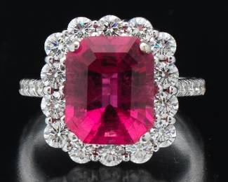Ladies Pink Tourmaline and Diamond Ring