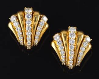 Hammerman Bros. Pair of 18K Gold and Diamond Seashell Style Ear Clips