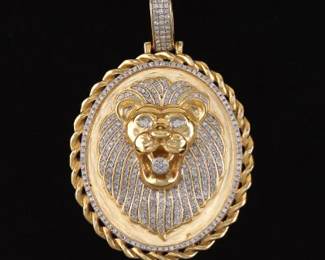 TwoTone Gold and Diamond Lion Head Pendant