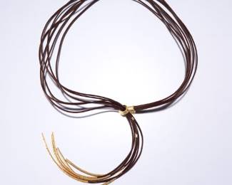 Ladies Leather and Gold Necklace