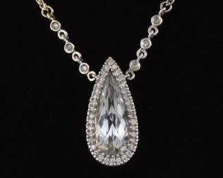 Ladies Italian Gold, Powder Blue White Topaz and Diamond Necklace