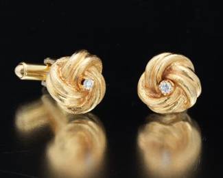 A Pair of Gold and Diamond Knot Cufflinks