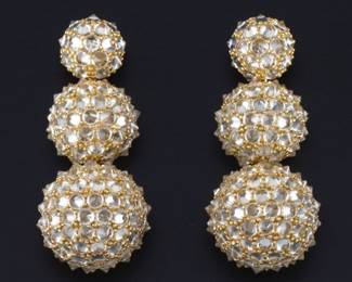 GOSHWARA Pair of Gold and 17 Carat Total White Sapphire Triple Ball Earrings