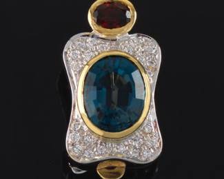 Ladies Swiss Blue Topaz, Garnet, and Diamond SliderPendant