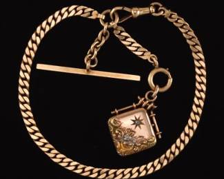 Vintage 14k Gold and Locket Watch Chain