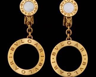 Bulgari 18K Yellow Gold Drop Earrings with Miter of Pearl