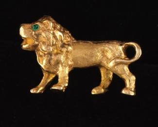 Vintage Gold and Emerald 3D Lion Lapel Pin