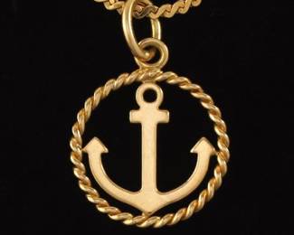 Tiffany Co. Italy Nautical Anchor Gold Pendant on UnoAErre Italy Gold Chain