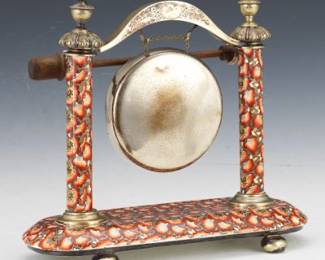 Antique Enameled Porcelain and Metal Bong