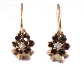 Victorian Pair of Gold and Rose Cut Diamond Earrings