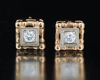 Ladies Vintage TwoTone Gold and Diamond Ear Studs
