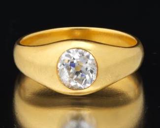 Gentlemans Gold and 1.00 Carat Mine Cut Diamond Ring