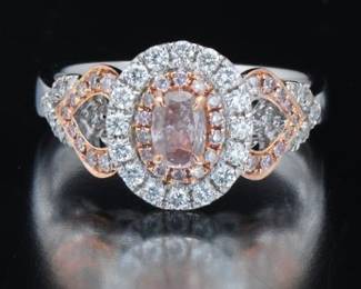 Ladies Gold, Pink and White Diamond Ring