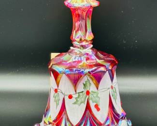 Vintage Fenton 1996 Christmas Red Carnival Bell Hand Painted Signed Bill Fenton With original Fenton paper Sticker Handpainted by Emerson