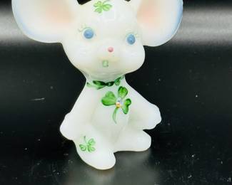 Fenton milk glass look of the Irish mouse original Fenton paper sticker hand painted by Enoch