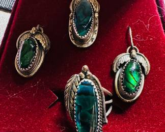 Jack Whittaker Circle JW sterling silver abalone ring, earrings and pendant