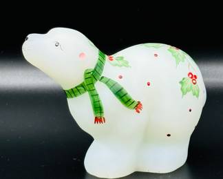 Fenton Christmas Holly polar bear Handpainted by M Young
