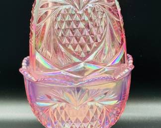 Fenton, pink, pineapple, heart, iridescent fairy lamp original paper sticker marked Fenton