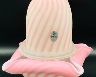 Fenton Rosalene (Pink) Satin Striped Spiral Optic 3 Piece Fairy Lamp. 