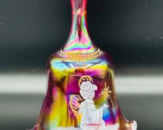 Fenton 1995 carnival glass angel Bell hand painted by T Jackson with original Fenton paper stick