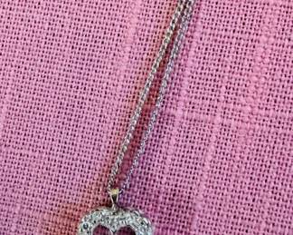 Sterling necklace and 14 K heart pendant with diamond chips