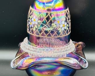Fenton Plum Carnival Handpainted 3-PC Fairy Lamp 