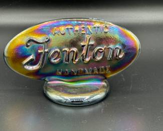 Fenton black marigold carnival Glass logo