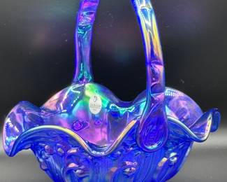 Fenton generation collection basket Cobalt carnival glass signed Frank M. Fenton, Thomas Fenton, Scott Fenton