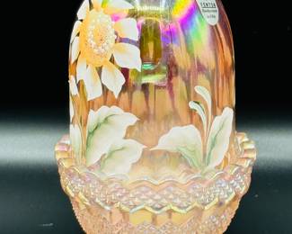 Fenton sunrise Iridescent fairy lamp Handpainted by K. Easton