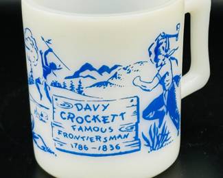 Vintage Davy Crockett Milk Glass Childs Mug 1950's 1 Blue 