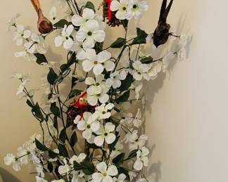 Dogwood and birds, silk arrangement in container