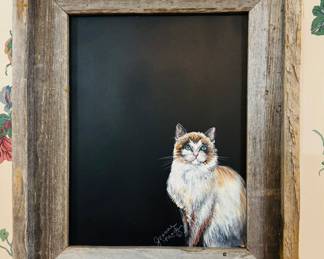 Framed cat painting by Jeanne Mack