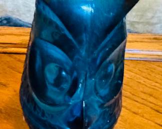 Vintage 1960s MCM  Viking glass blue owl fairy lamp 