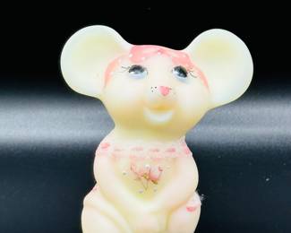 Fenton Burmese satin glass uranium glass mouse signed Nancy Fenton Hand painted by C. Griffiths