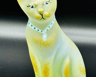 Fenton 1990s Vaseline carnival glass chat with dragonfly number 93 out of 350 with original Fenton sticker and hand painted by SW