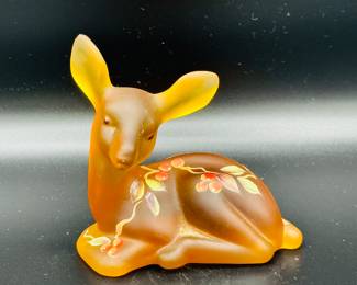 Fenton part of the holiday parade Thanksgiving set FAWN Amber Sutton Glass hand painted by Sue Jackson